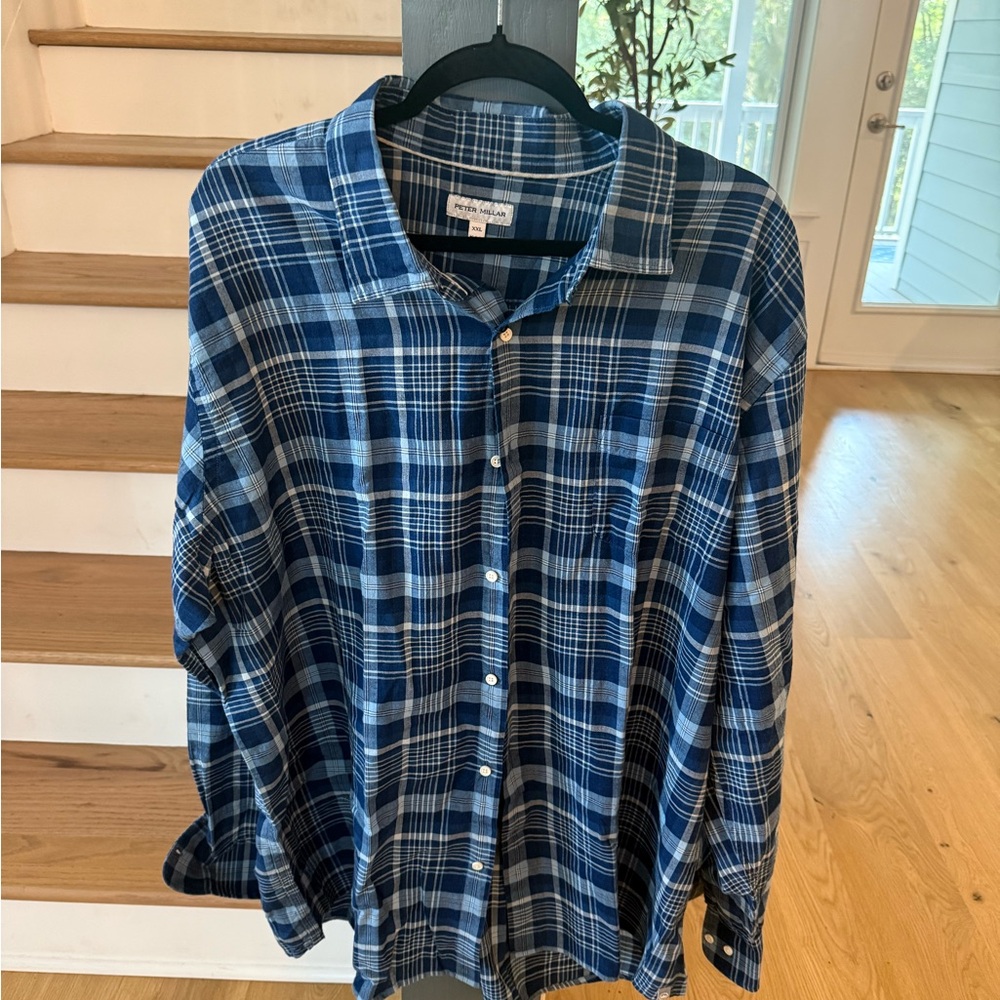 Peter Millar Blue and White Plaid Men's Shirt